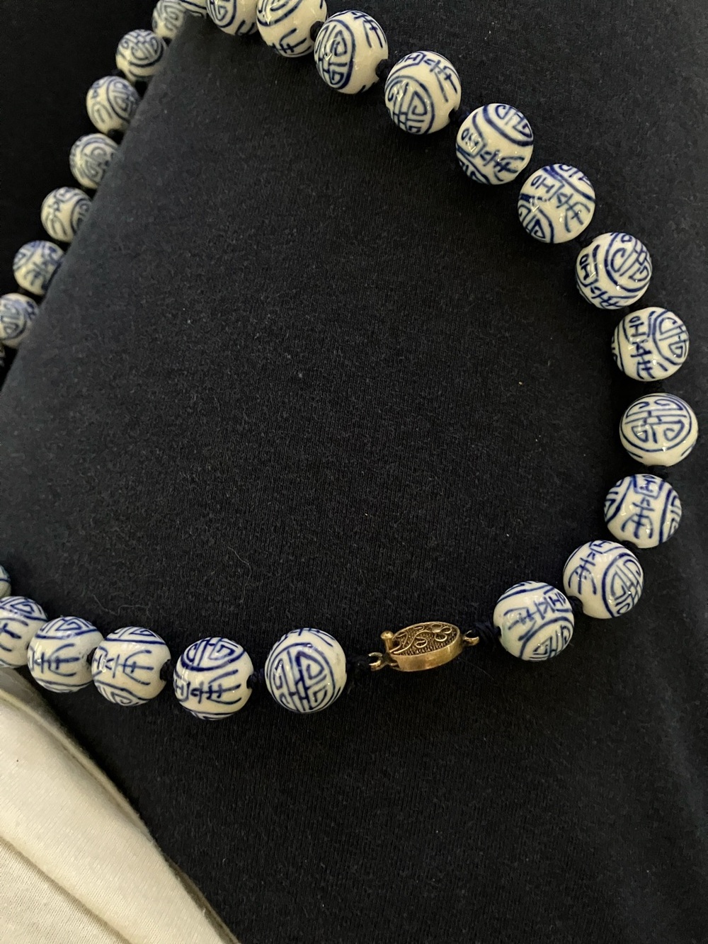 Blue and White Ceramic Bead Necklace - Classic Asian Motif